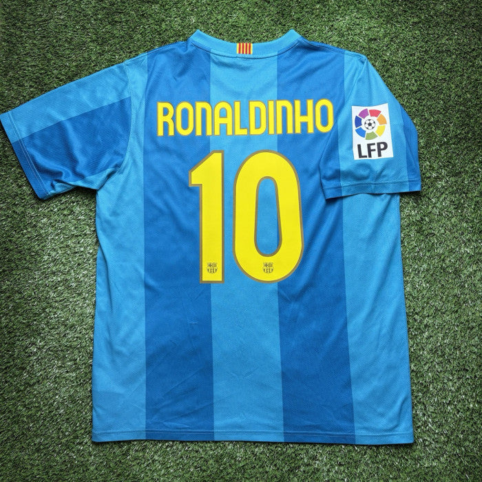 Camiseta retrô Barcelona Ronaldinho azul